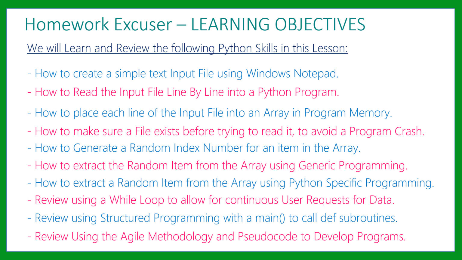 Python Homework Excuser – Input Files Processing – Passy World of ICT
